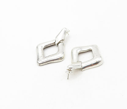 925 Sterling Silver  Vintage Shiny Open Diamond Shape Drop Earrings  EG3809