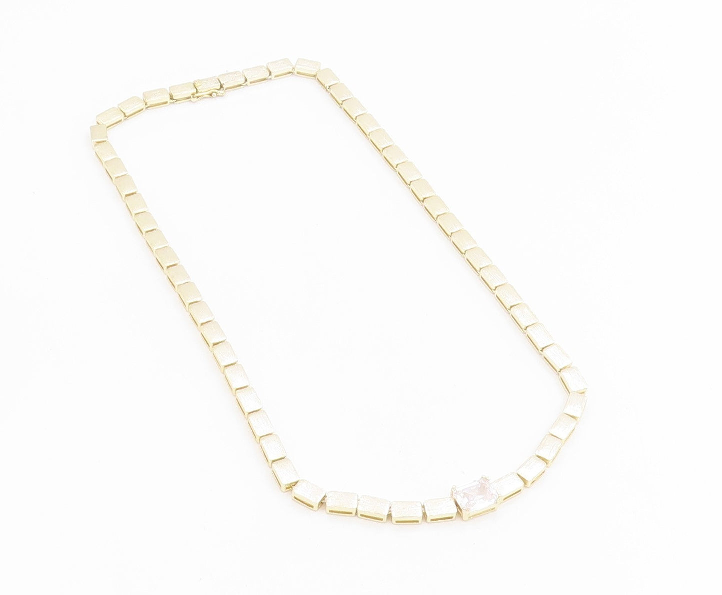 925 Sterling Silver Vintage Necklace Gold Plated CZ Geometric Collar  NE4868