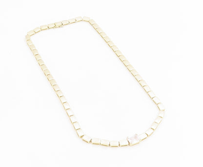 925 Sterling Silver Vintage Necklace Gold Plated CZ Geometric Collar  NE4868