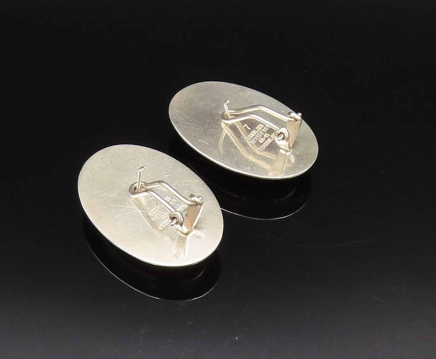 CERRO BLANCO 925 Silver  Vintage Ribbed Rhodonite Hammered Earrings  EG12247
