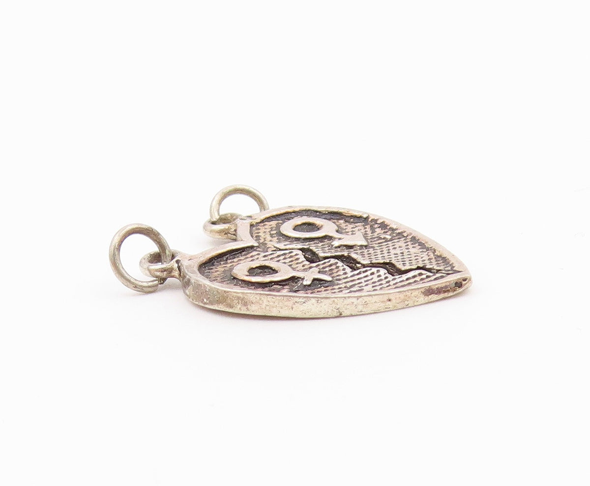 925 Sterling Silver  Vintage Male & Female Symbol Broken Heart Pendant PT18749