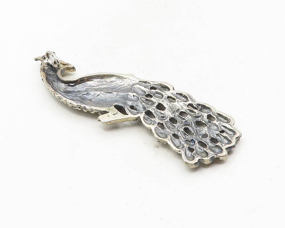 925 Sterling Silver  Vintage Shiny Dark Tone Peacock Motif Pendant  PT7800