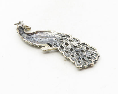 925 Sterling Silver  Vintage Shiny Dark Tone Peacock Motif Pendant  PT7800