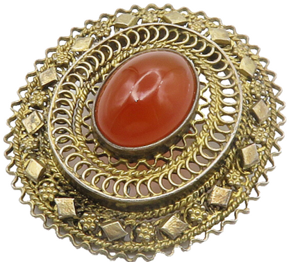 ISRAEL 925 Sterling Silver  Vintage Cabochon Cut Carnelian Brooch Pin  BP5748