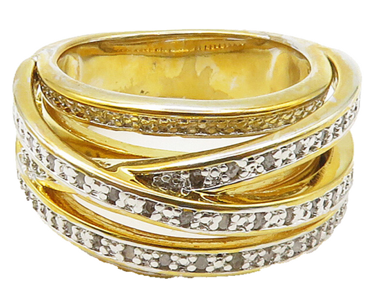 925 Sterling Silver  Genuine Diamonds Gold Plated Split Band Ring Sz 7 RG15537