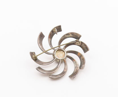 ISRAEL 925 Sterling Silver Vintage Tiger's Eye Spiral Fidget Brooch Pin BP9520