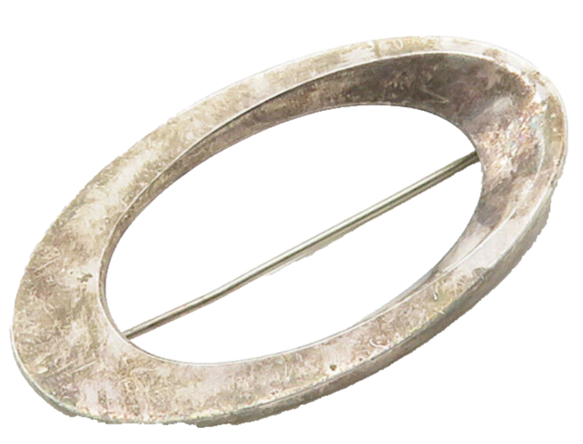 HANS HANSEN DENMARK 925 Silver  Vintage Open Oval Dark Tone Brooch Pin  BP6308