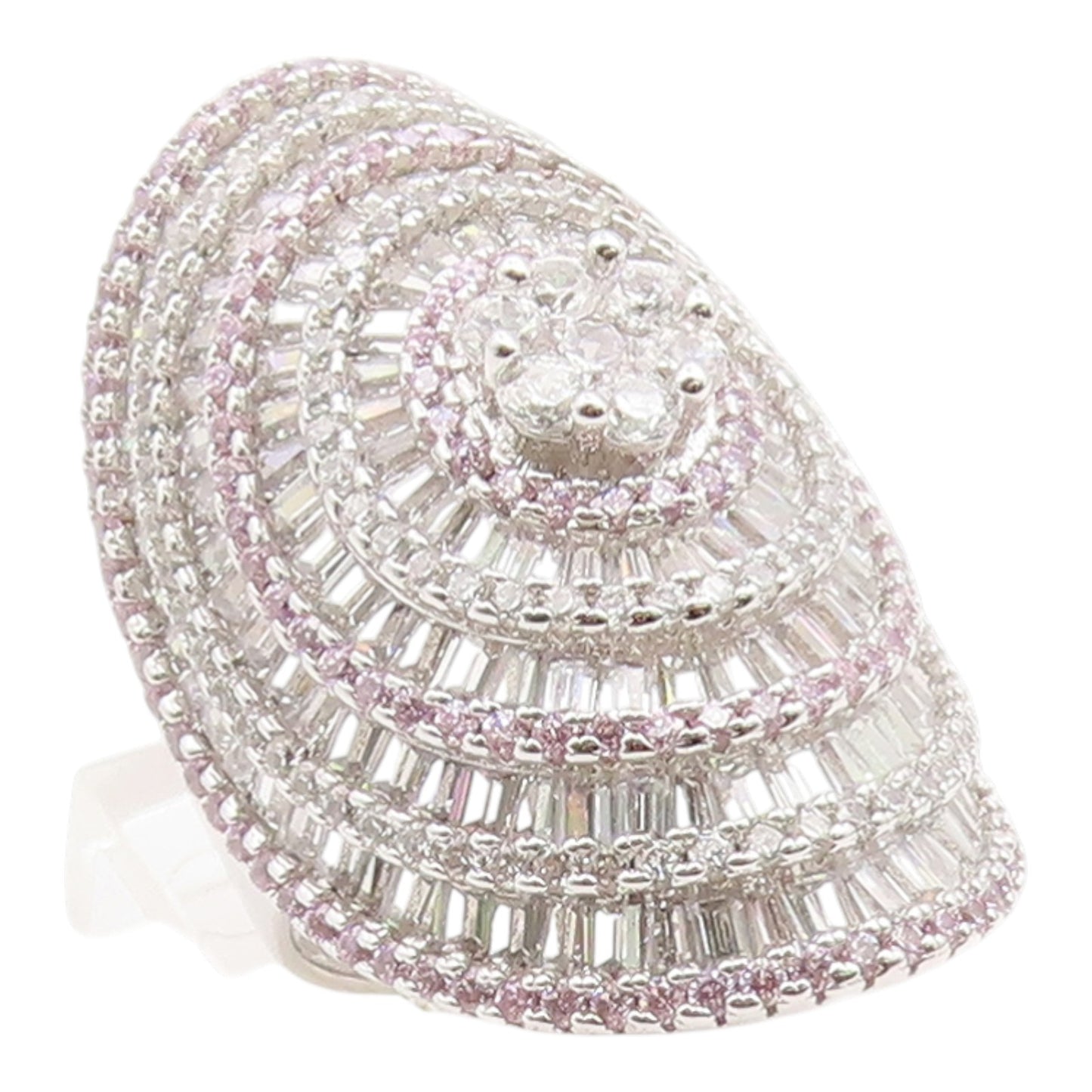 925 Sterling Silver Vintage Ring Round & Baguette Cut CZ Halo Dome Sz 6 RG35409