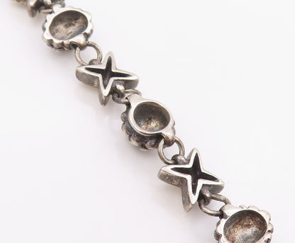 14k Gold & 925 Sterling Silver Vintage Bracelet Beaded Ball & Cross Link BT11978