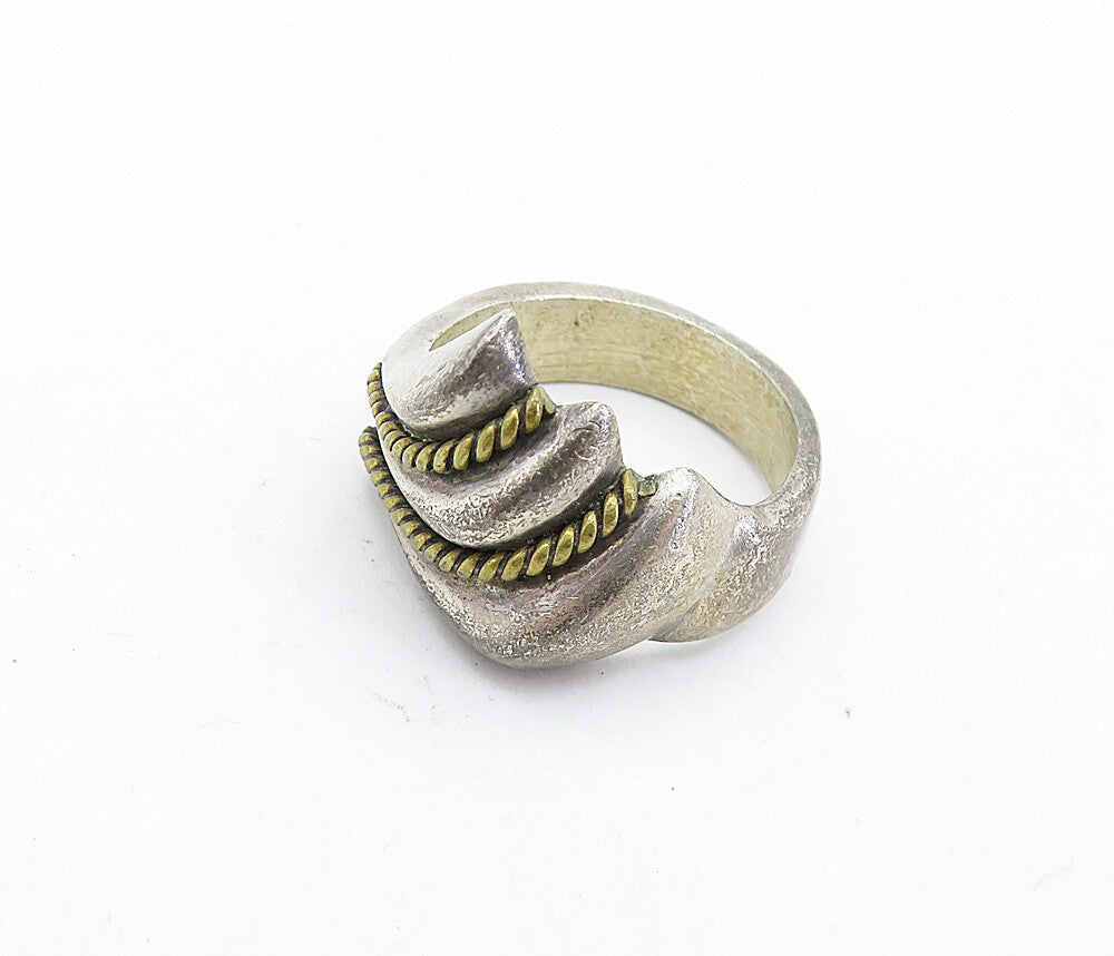MEXICO 925 Silver  Vintage Two Tone Rope Twist Fluted Band Ring Sz 6.5  RG6977