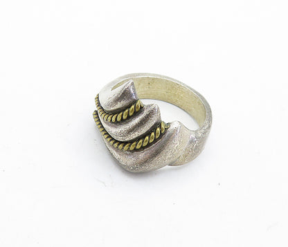 MEXICO 925 Silver  Vintage Two Tone Rope Twist Fluted Band Ring Sz 6.5  RG6977