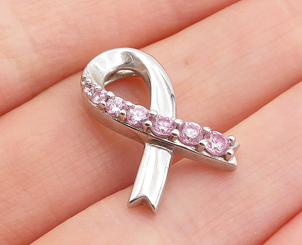 925 Sterling Silver Vintage Pink Topaz Petite Ribbon Motif Pendant PT3289