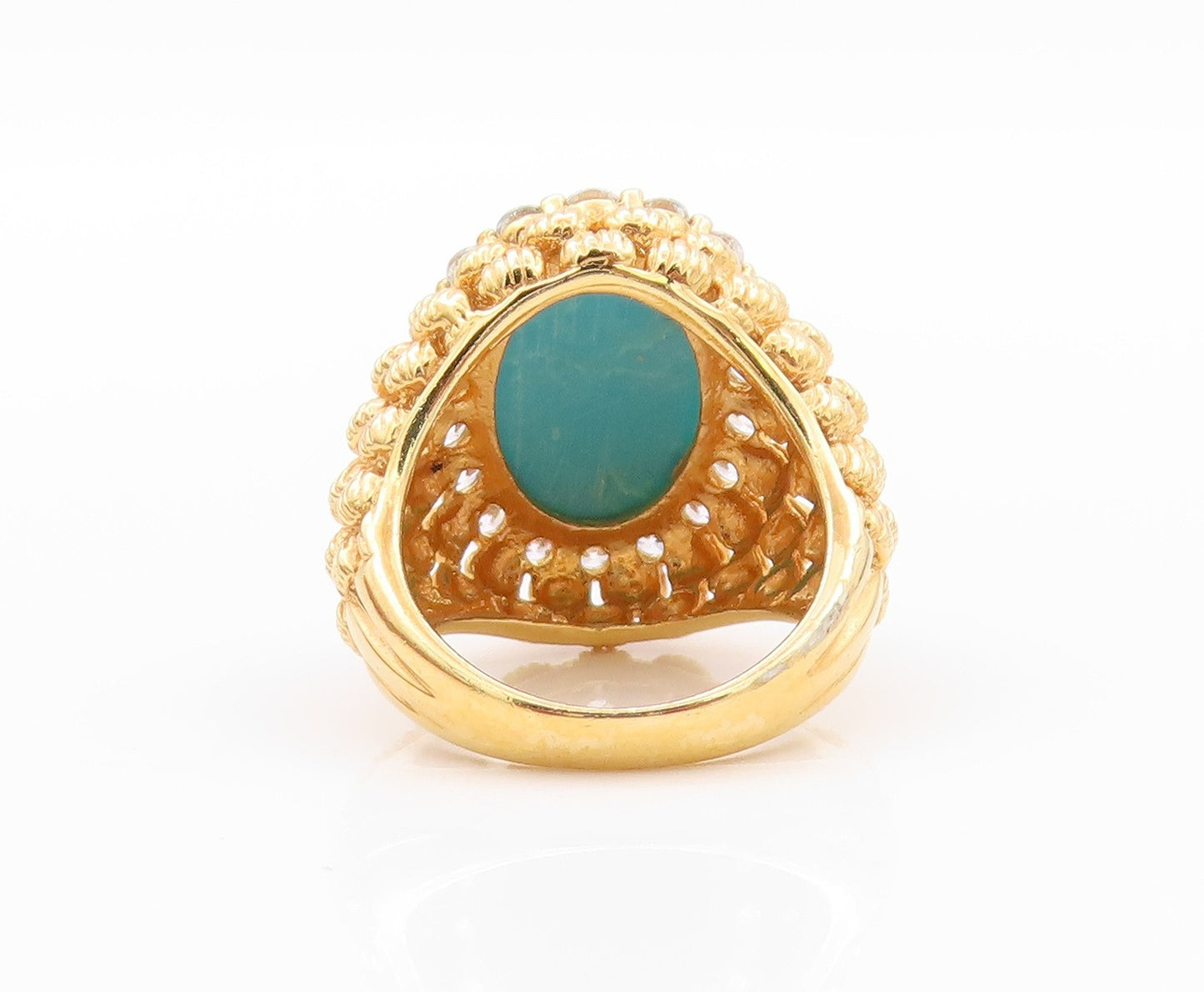 925 Sterling Silver Vintage Ring Gold Plated Larimar Halo CZ  Sz 5  RG32318