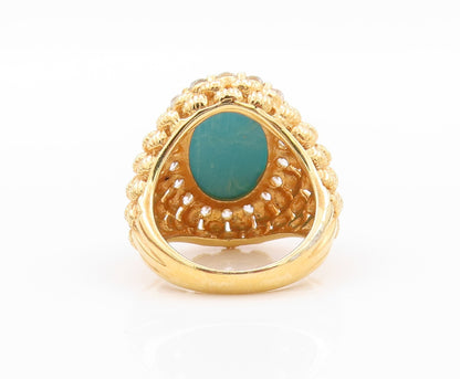 925 Sterling Silver Vintage Ring Gold Plated Larimar Halo CZ  Sz 5  RG32318