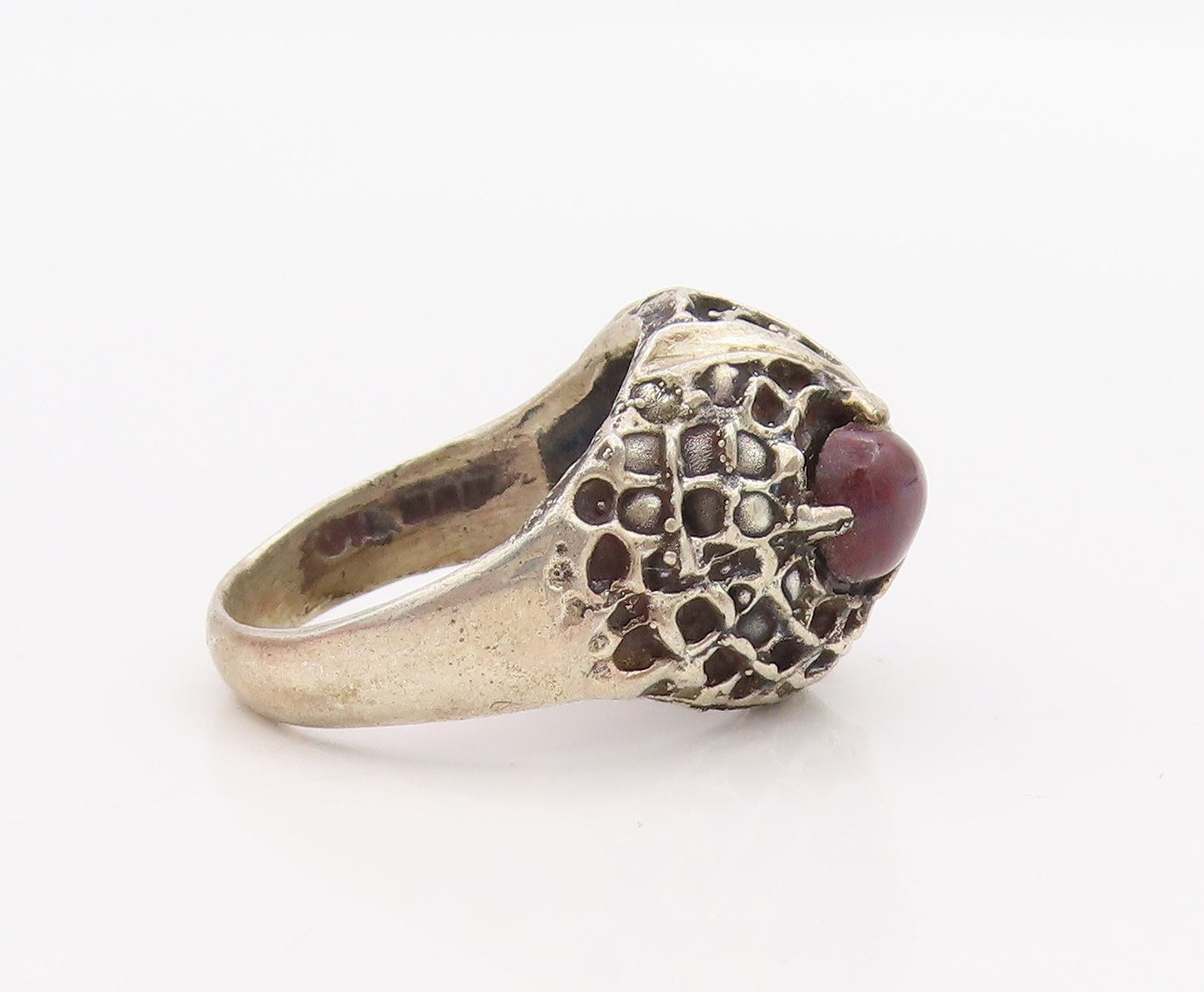 925 Sterling Silver Vintage Ring Cabochon Gemstone Eyed Owl Design Sz 9  RG33278