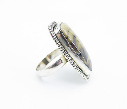 925 Sterling Silver  Brown Jasper Shiny Border Cocktail Ring Sz 6  RG7810