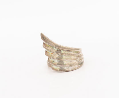925 Sterling Silver Vintage Ring Curved Solid Feathered Wings Sz 6.5  RG27786