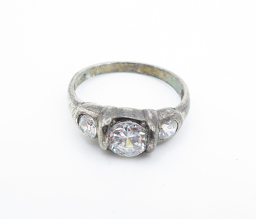925 Sterling Silver  Vintage Cubic Zirconia Dark Tone Band Ring Sz 8  RG7219