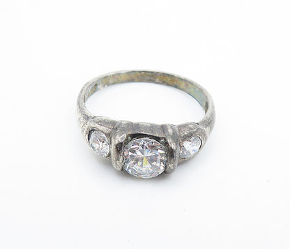 925 Sterling Silver  Vintage Cubic Zirconia Dark Tone Band Ring Sz 8  RG7219