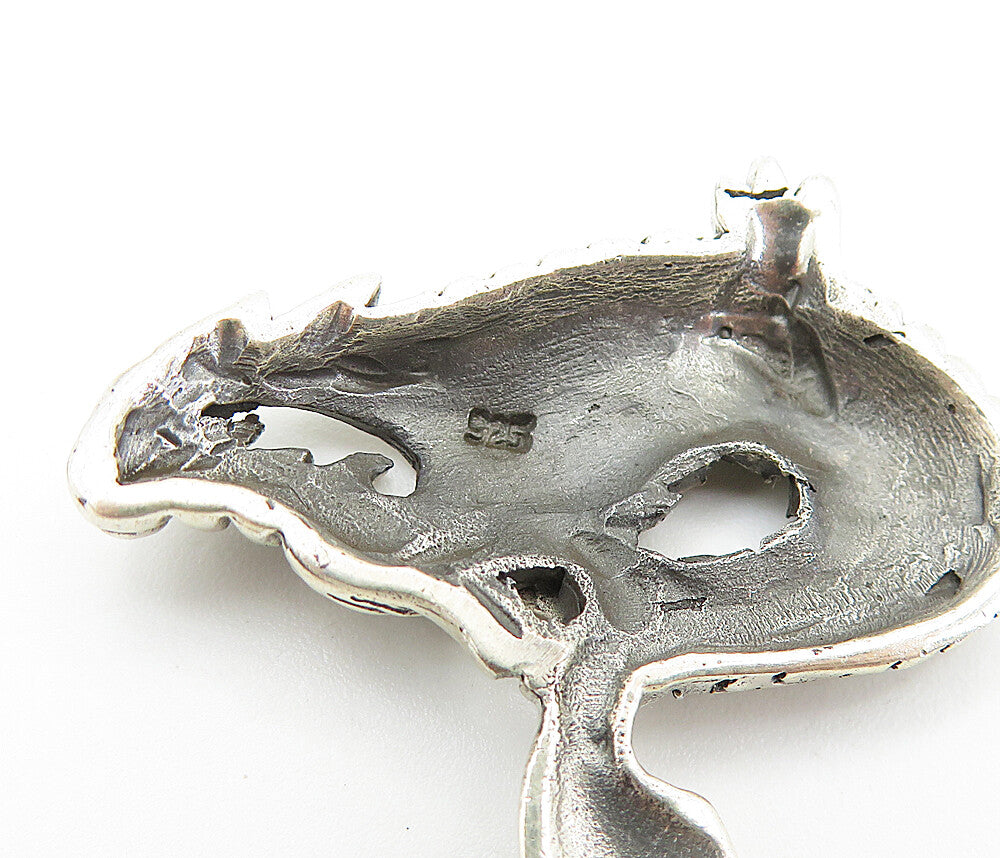 925 Sterling Silver  Vintage Dark Tone Etched Dragon Motif Pendant  PT5485