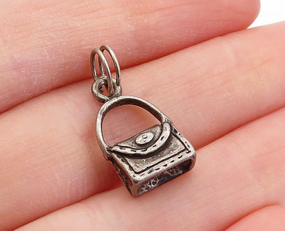 925 Sterling Silver  Vintage Petite Dark Tone Purse Handbag Pendant  PT3828
