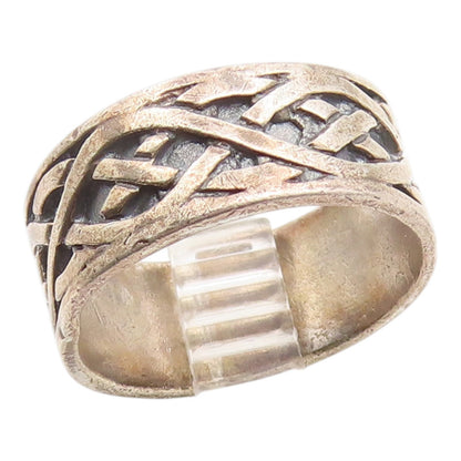 925 Sterling Silver Vintage Ring Classic Carved Celtic Knot Band  Sz 8  RG36202