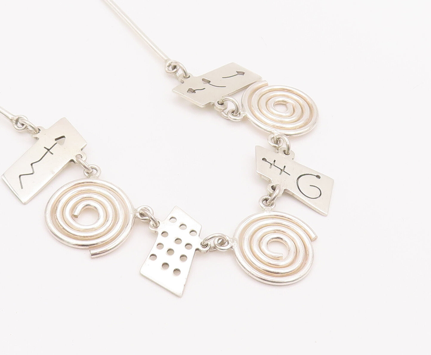 MEXICO 925 Sterling Silver  Vintage Spiral Coil Cutout Plates Necklace  NE4187