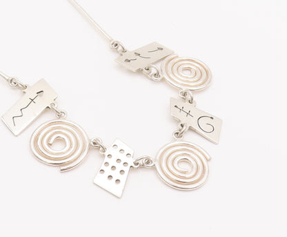 MEXICO 925 Sterling Silver  Vintage Spiral Coil Cutout Plates Necklace  NE4187