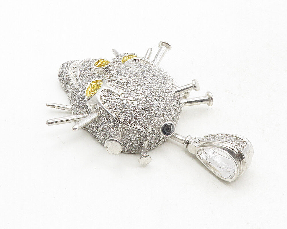 925 Sterling Silver  Sparkling Cubic Zirconia Encrusted Skull Pendant  PT7839
