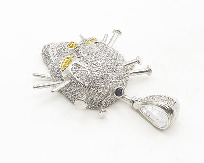 925 Sterling Silver  Sparkling Cubic Zirconia Encrusted Skull Pendant  PT7839