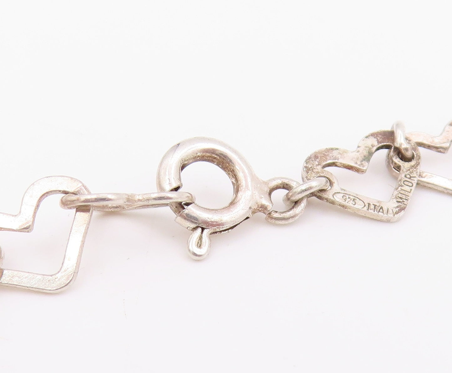 925 Sterling Silver Vintage Necklace Interlocking Hollow Love Hearts Link NE4735