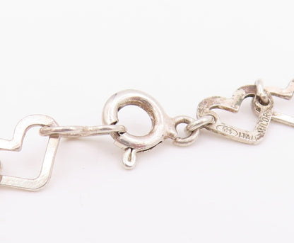 925 Sterling Silver Vintage Necklace Interlocking Hollow Love Hearts Link NE4735