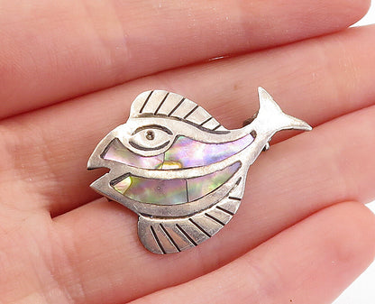 TAXCO MEXICO 925 Silver  Vintage Abalone Shell Fish Motif Brooch Pin  BP2154