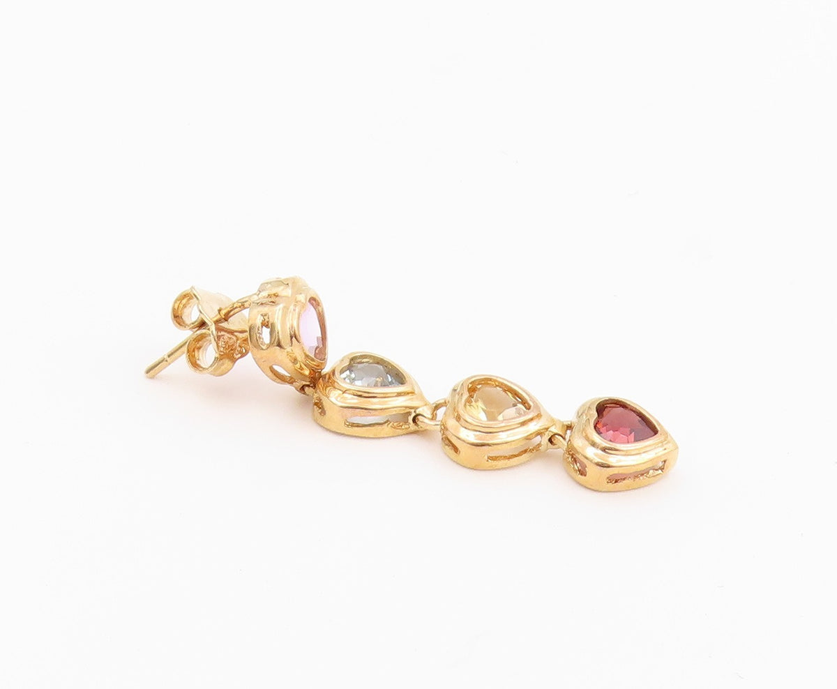 925 Sterling Silver Vintage Earrings Gold Plated Gemstone Heart Drop  EG14460