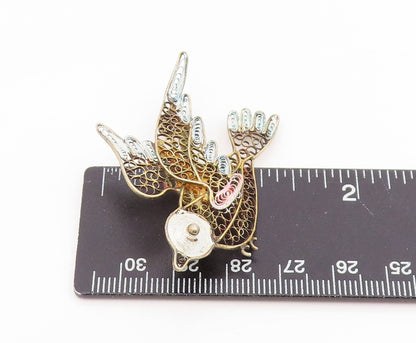 925 Sterling Silver Vintage Brooch Pin Gold Plated Filigree Bird Charm  BP12410