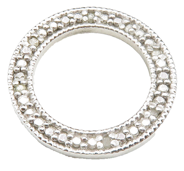925 Sterling Silver  Vintage Genuine Diamonds Open Circle Pendant  PT10269