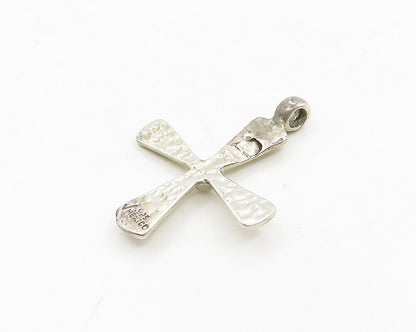 MEXICO 925 Sterling Silver  Vintage Hammered Religious Cross Pendant  PT15297