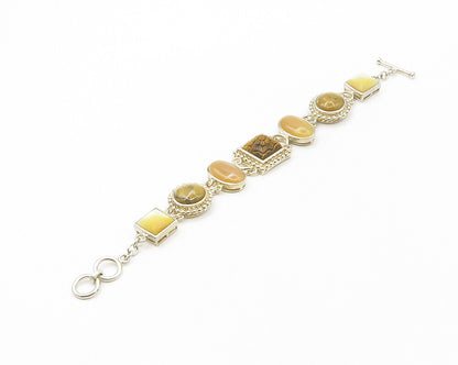 WHITNEY KELLY 925 Silver Vintage Jasper & Multi Stone Chain Bracelet BT6733