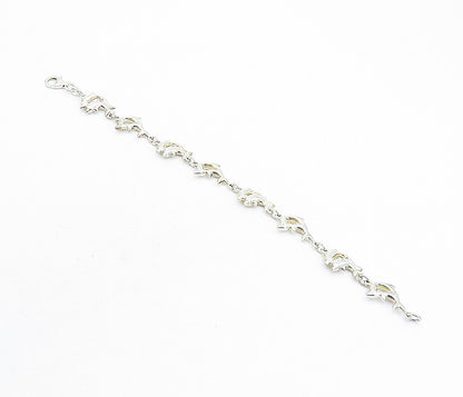 925 Sterling Silver  Vintage Polished Dolphin Love Link Chain Bracelet  BT1922
