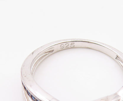 925 Sterling Silver Vintage Ring Elegant Blue CZ Crossover Band  Sz 6  RG36338