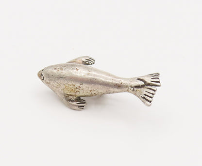 925 Sterling Silver  Vintage Minimalist Ocean Sea Whale Brooch Pin  BP10148