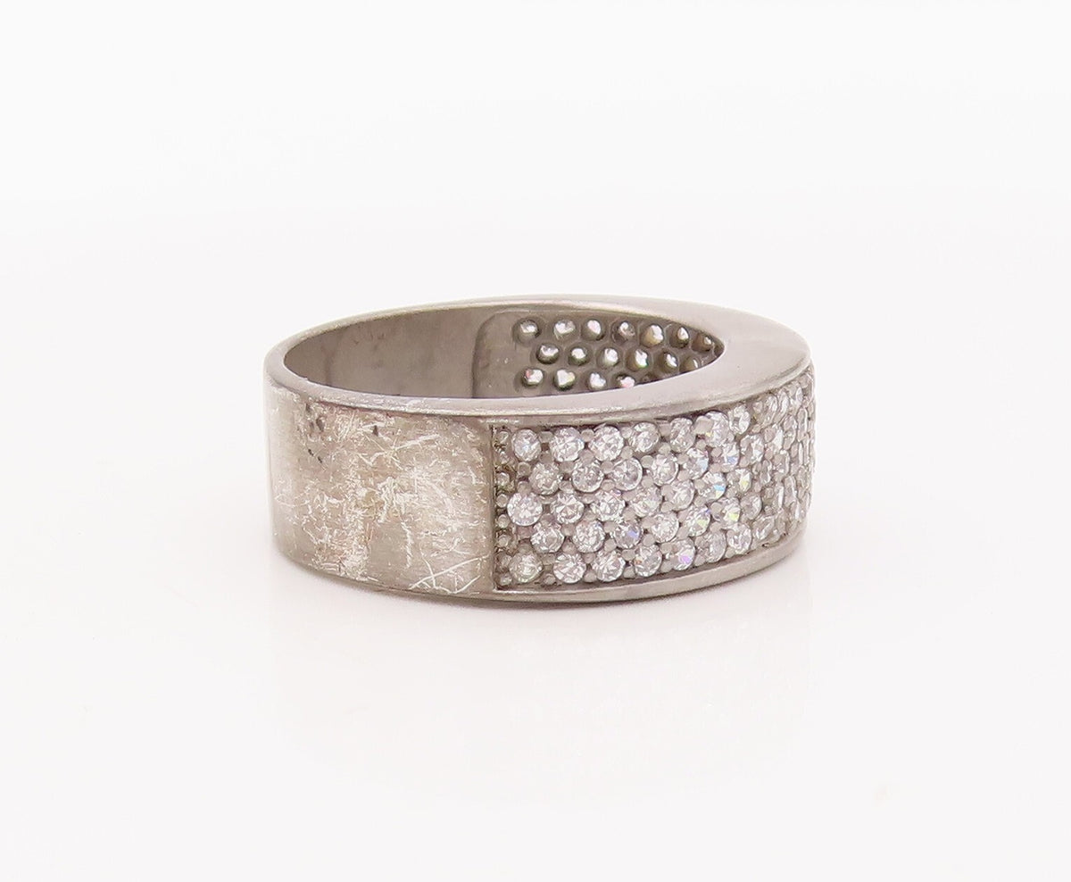 925 Sterling Silver Vintage Ring Solid Topaz Inlay Band  Sz 7  RG29884
