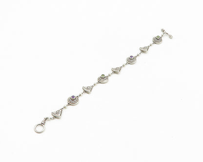 MWD 925 Silver  Vintage Peridot Amethyst & Petite Pearls Chain Bracelet BT7106