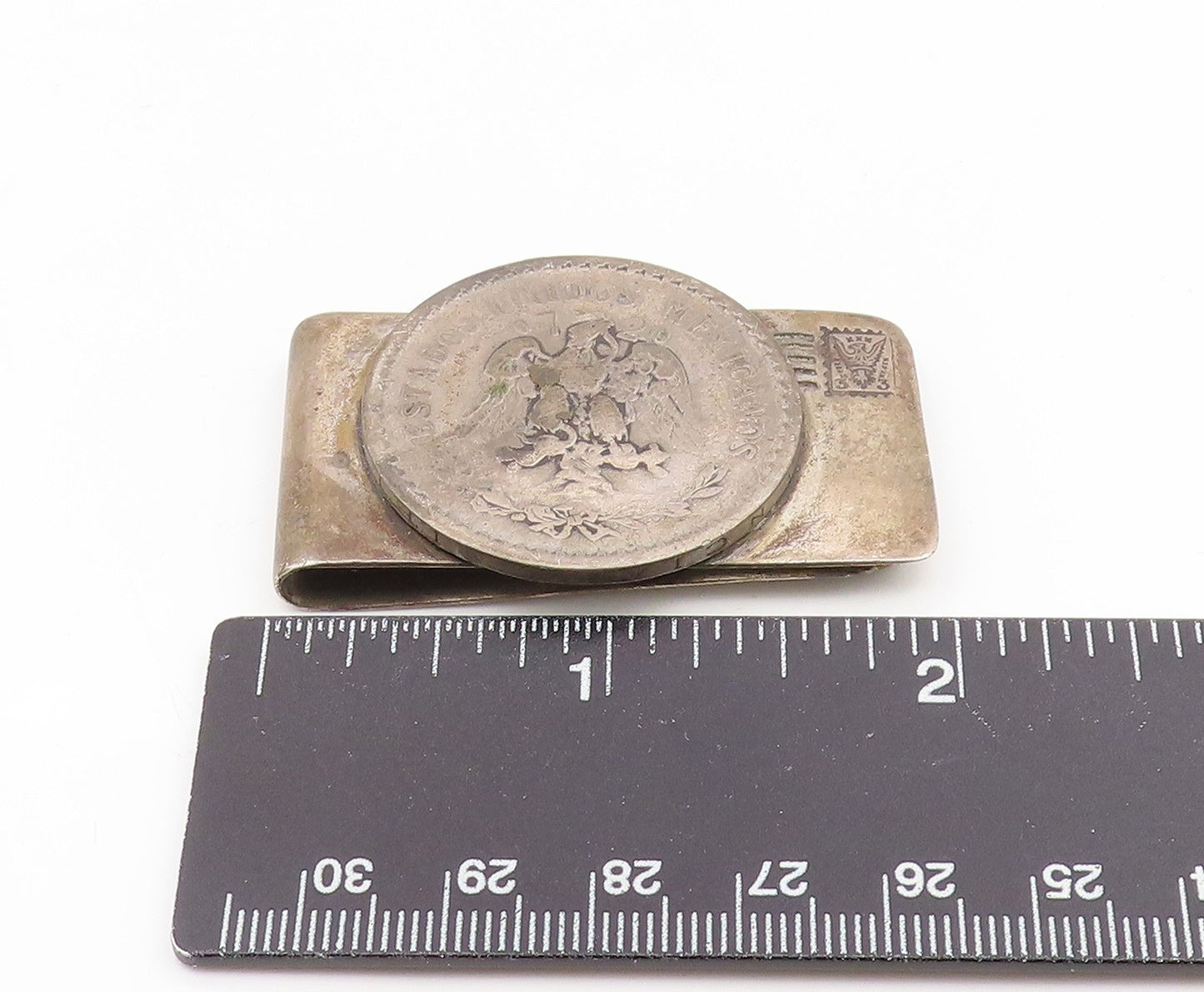 925 Sterling Silver Vintage Money Clip CHASE MEXICO Etched Eagle Coin  TR4216