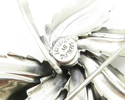 JEWEL ART 925 Sterling Silver  Vintage Shiny Floral Leaf Brooch Pin  BP6762