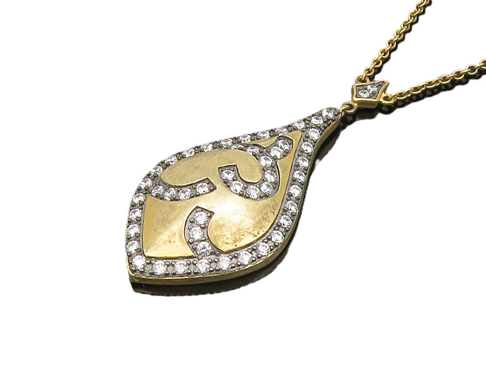 925 Sterling Silver  Vintage Cubic Zirconia Swirl Pear Shaped Necklace  NE3788