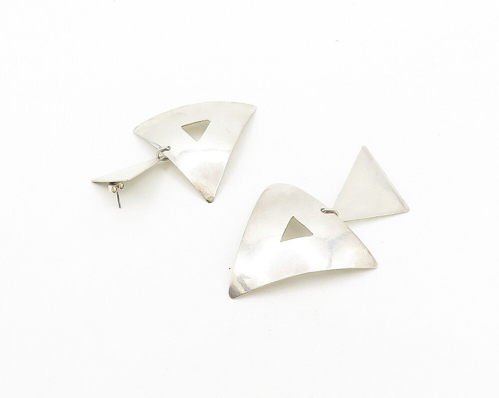 925 Sterling Silver  Vintage Shiny Open Triangle Dangle Earrings  EG9529