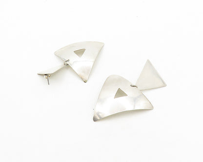 925 Sterling Silver  Vintage Shiny Open Triangle Dangle Earrings  EG9529