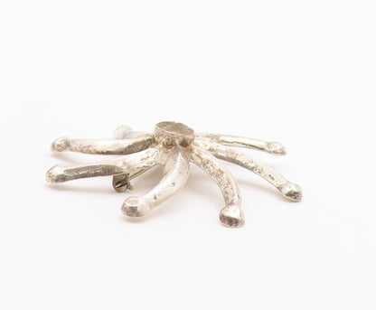 NAVAJO 925 Sterling Silver  Vintage Shiny Floral Motif Brooch Pin  BP8194