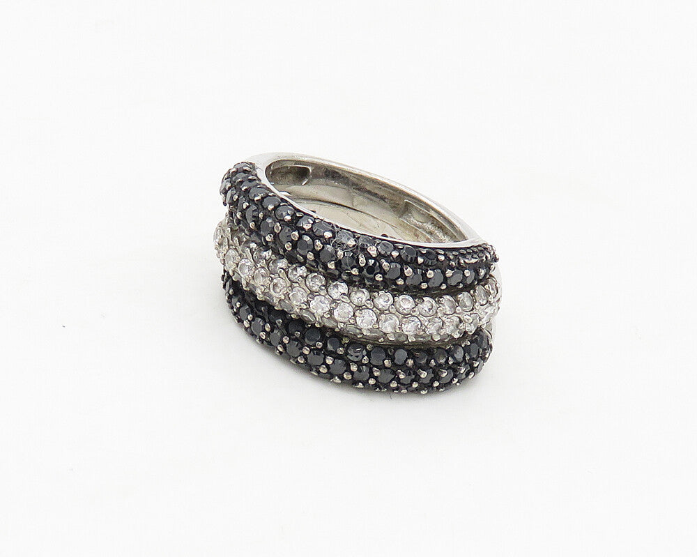 925 Silver  Vintage Cubic Zirconia & Black Hematite Band Ring Sz 5  RG17116